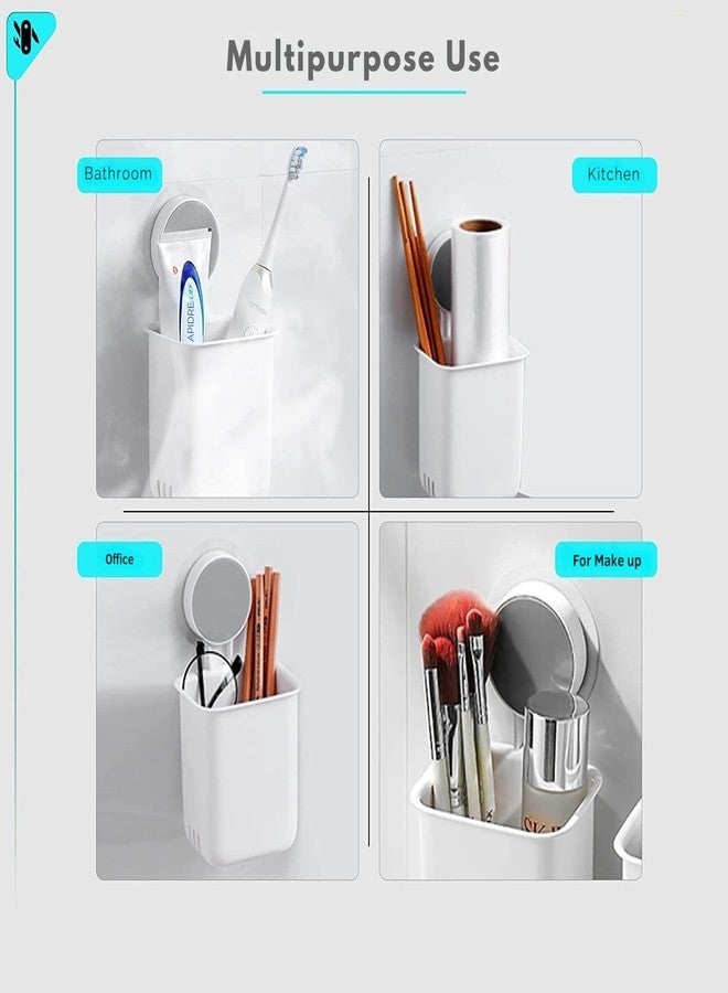 KROYWEN Plastic Wall Mounted Self Adhesive Toothbrush Holder/Toothbrush Holder/Toothbrush Holders for Toothbrushes,Toothpaste,Shaver,Razor&Make Up Brush (White) (02) - Image 5